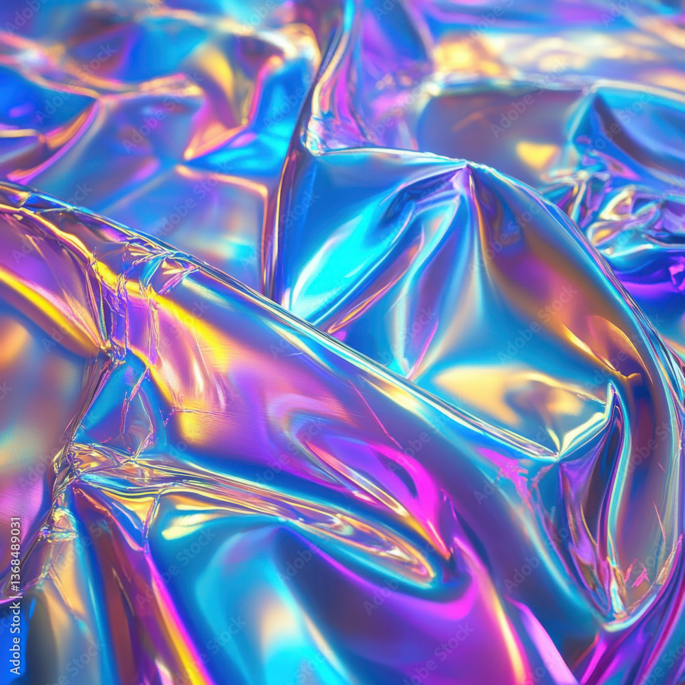 Obraz premium A futuristic holographic foil surface with high-resolution texture and prismatic rainbow reflections