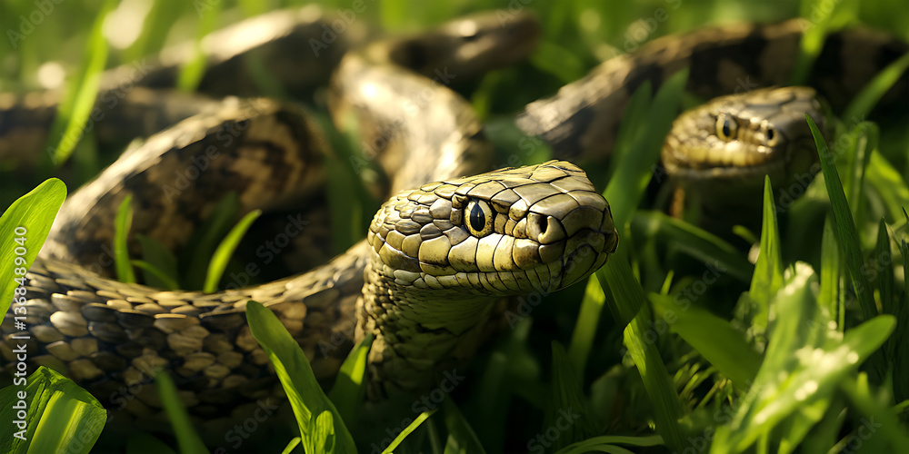Group of Snakes Slithering Through the Grass Background for Reptilian Mystique, Serpentine Beauty, or Jungle Wildlife Group of Snakes Slithering Through the Grass Background for Reptilian Mystique, Serpentine Beauty, or Jungle Wildlife