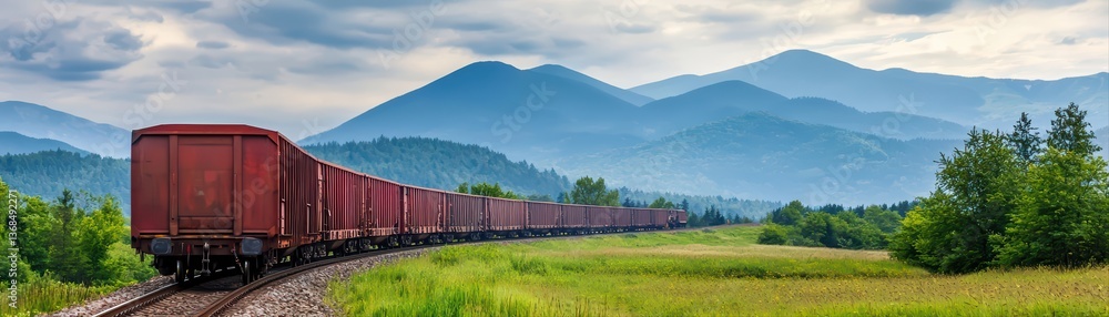 Obraz premium Scenic view of train traveling through green landscape