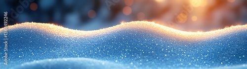 Beautiful snow covered hills illuminated by golden sunlight at dusk