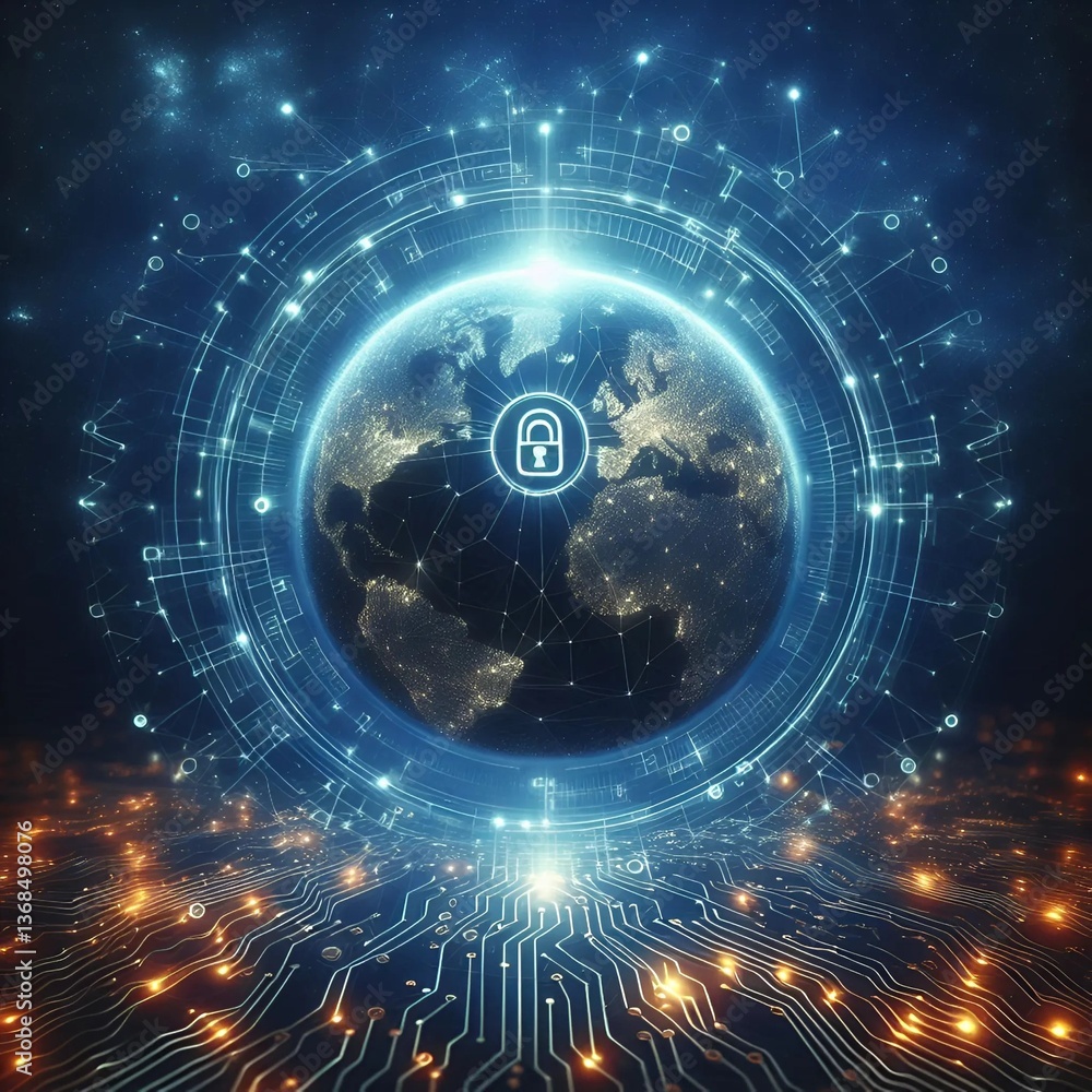 Obraz premium A digital shield featuring a cybersecurity locks, symbolizing security and protection