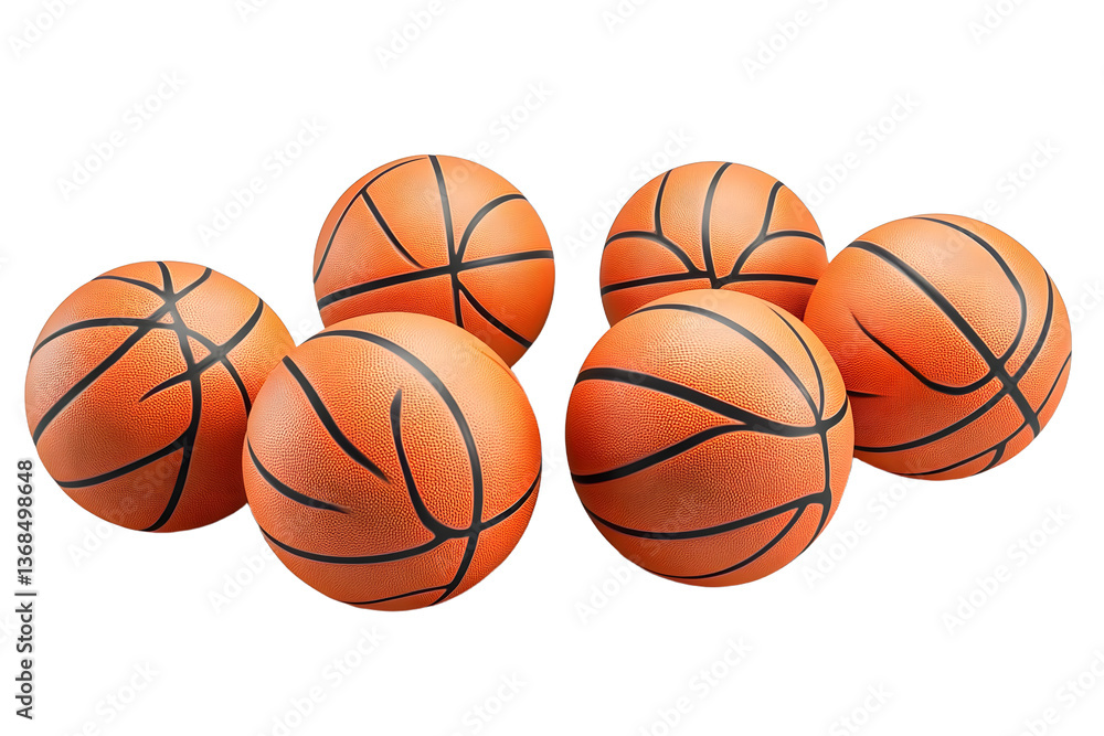 Eight realistic 3D rendered basketballs from different angles with studio lighting Eight realistic 3D rendered basketballs from different angles with studio lighting