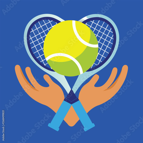 Tennis racket and ball on blue background with sports equipment and activity icons