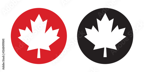 canada maple leaf vector icon set. canadian flag leaf in black and red colors.