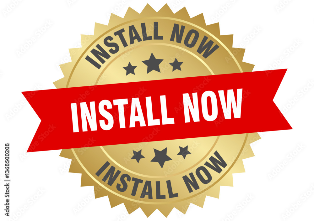 install now. install now round red and gold label isolated on transparent background install now. install now round red and gold label isolated on transparent background