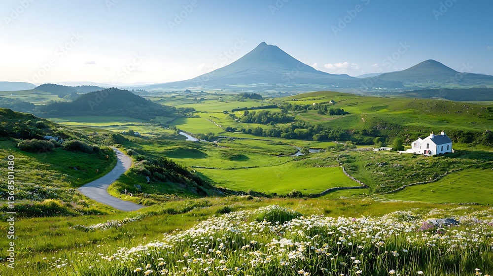 Obraz premium Serene green hill landscape majestic mountains