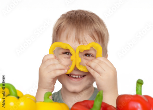 child boy with vegetables, healthy eating
