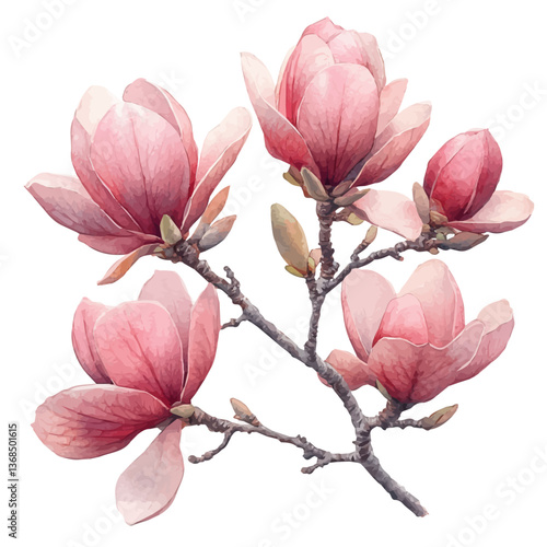 A watercolor vector of a magnolia, isolated on a white background. magnolia vector

