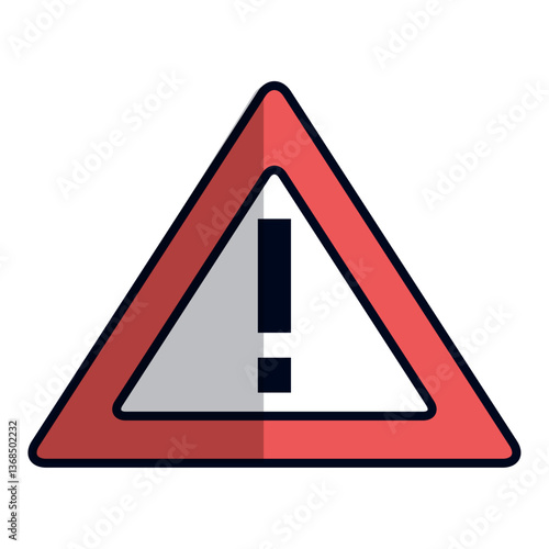 Vector illustration of a red triangle warning sign with a white center and a black exclamation mark, casting a shadow to give a 3D effect.
