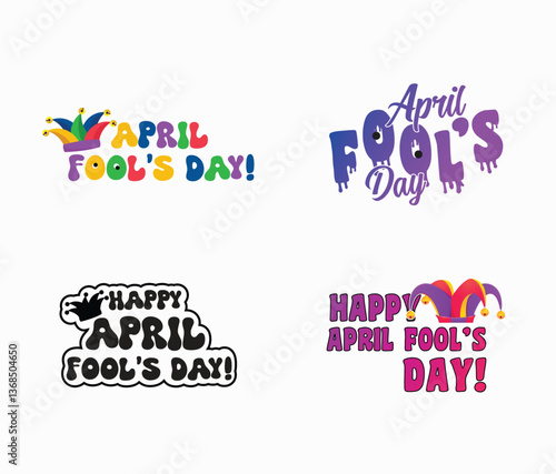 April fool's day. April 01. Silly face emoticon with tongue sticking out on black background. Poster or banner. Flat design vector illustration.