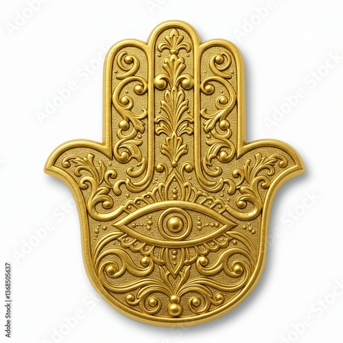 Ornate Gold Hamsa Hand with Protective Eye Design