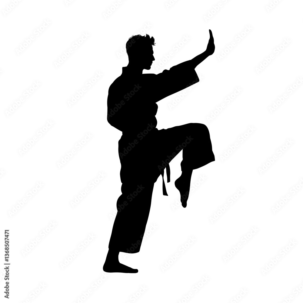 silhouette of a man practicing karate - vector illustration silhouette of a man practicing karate - vector illustration