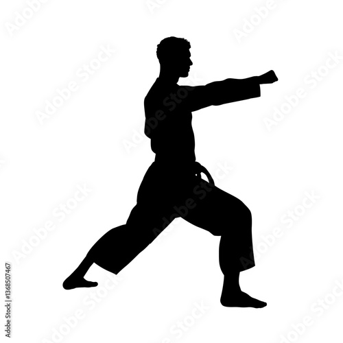 silhouette of a man practicing karate - vector illustration
