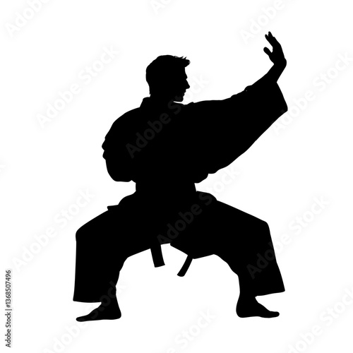 silhouette of a man practicing karate - vector illustration