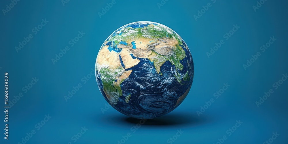 Blue earth globe showcasing continents and oceans against a solid background Blue earth globe showcasing continents and oceans against a solid background