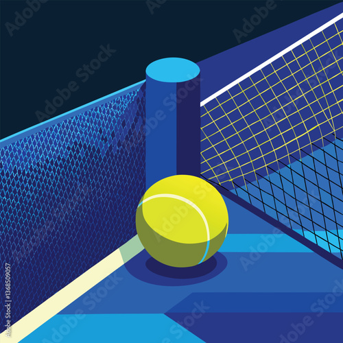 Beach tennis match with a ball on the net and a racket ready to play under the blue sky