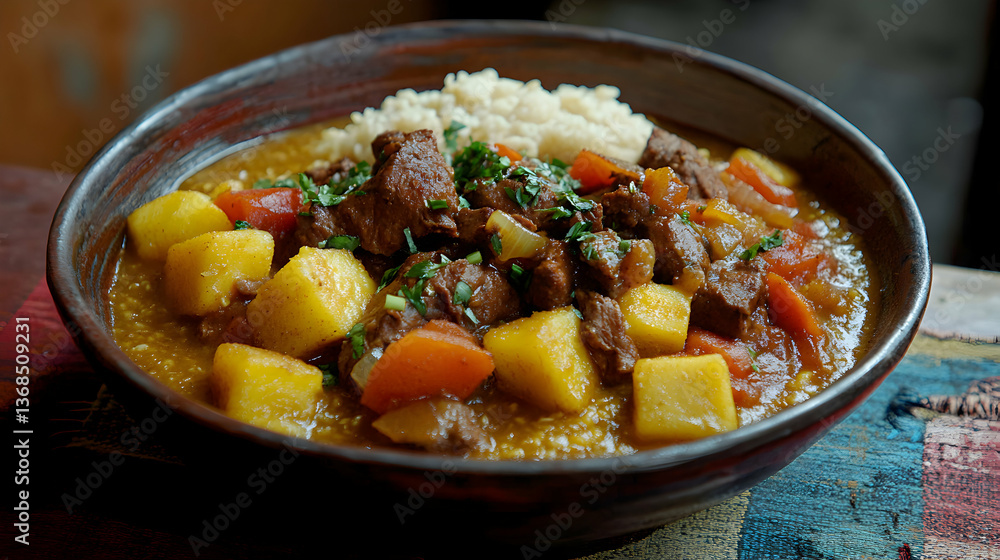 Authentic Lesotho Papa Dish, A Hearty Stew of Meat and Vegetables Served in Traditional Bowl, Showcasing Cultural Cuisine Authentic Lesotho Papa Dish, A Hearty Stew of Meat and Vegetables Served in Traditional Bowl, Showcasing Cultural Cuisine