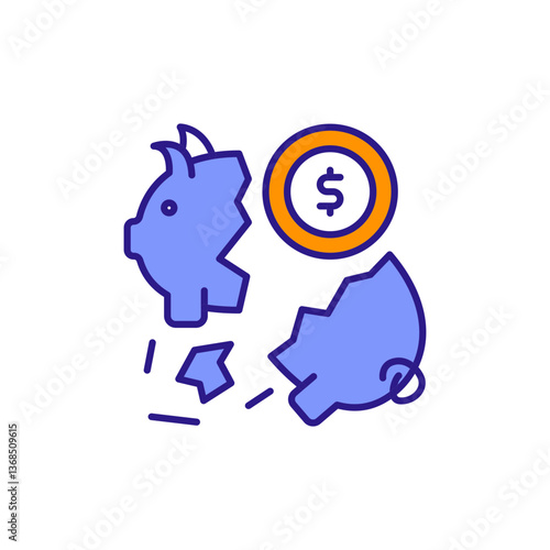 Broken Piggy Bank Icon Showing Eroded Savings Value.