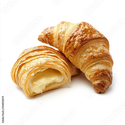 croissant filled with custard isolated on white background