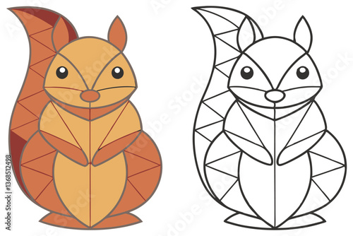 Squirrel Art Orange and Geometric Shape on Transparent Background