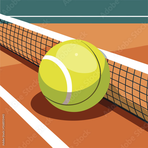 Yellow tennis ball and racket on the court ready for a match