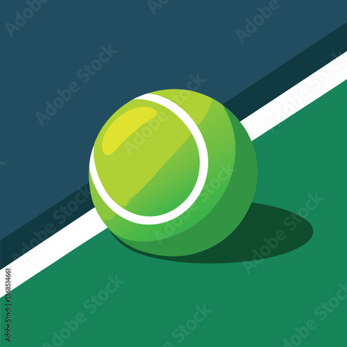 Illustration of a tennis ball and racket on a tennis court