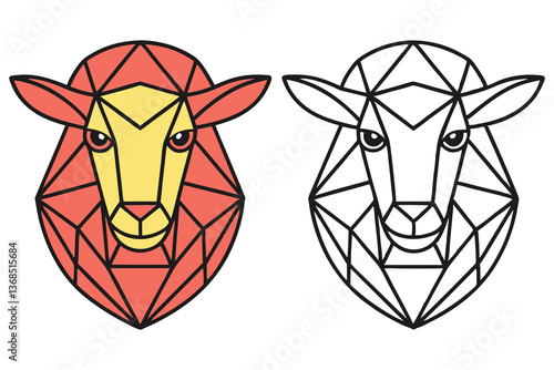 Geometric Sheep Illustration, Line Art, Outline Art, Low Polygon Style