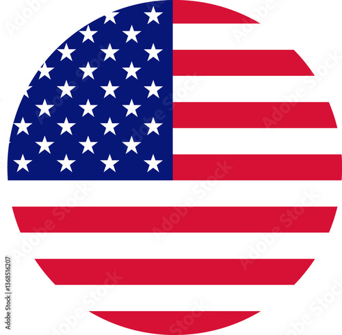 USA round flag  grunge vector icon . United States of America flat brush strok badge .Flag of usa  in the shape of a circle . Vintage American heart flag  isolated on transparent background.
