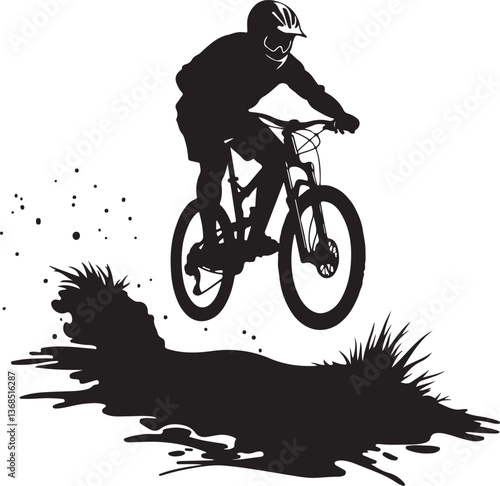 Extreme Mountain Biker Silhouette Vector: