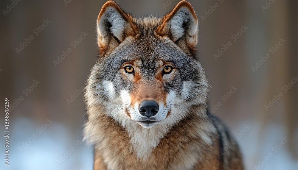 Fototapeta premium Majestic wolf portrait in winter forest.