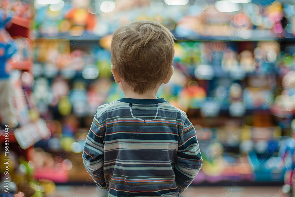 Generative AI image of a cheerful child enjoying a visit to a colorful toy store Generative AI image of a cheerful child enjoying a visit to a colorful toy store