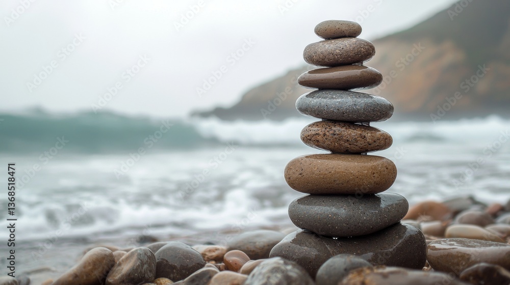 Fototapeta premium stones stacked on the seashore