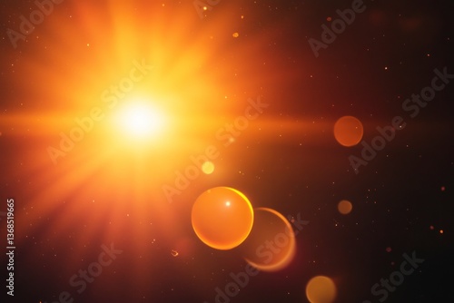 Abstract Bright Light Flare with Spheres and Bokeh Background Effect
