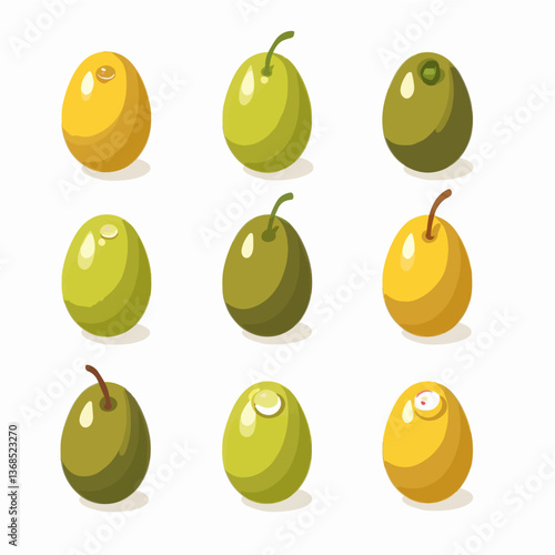 Olives set, Vector illustration of a set of black and green olives.	