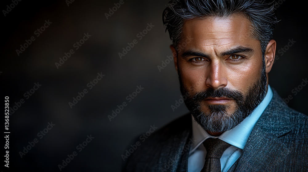 Close-up portrait of a serious, handsome man in a suit. Close-up portrait of a serious, handsome man in a suit.
