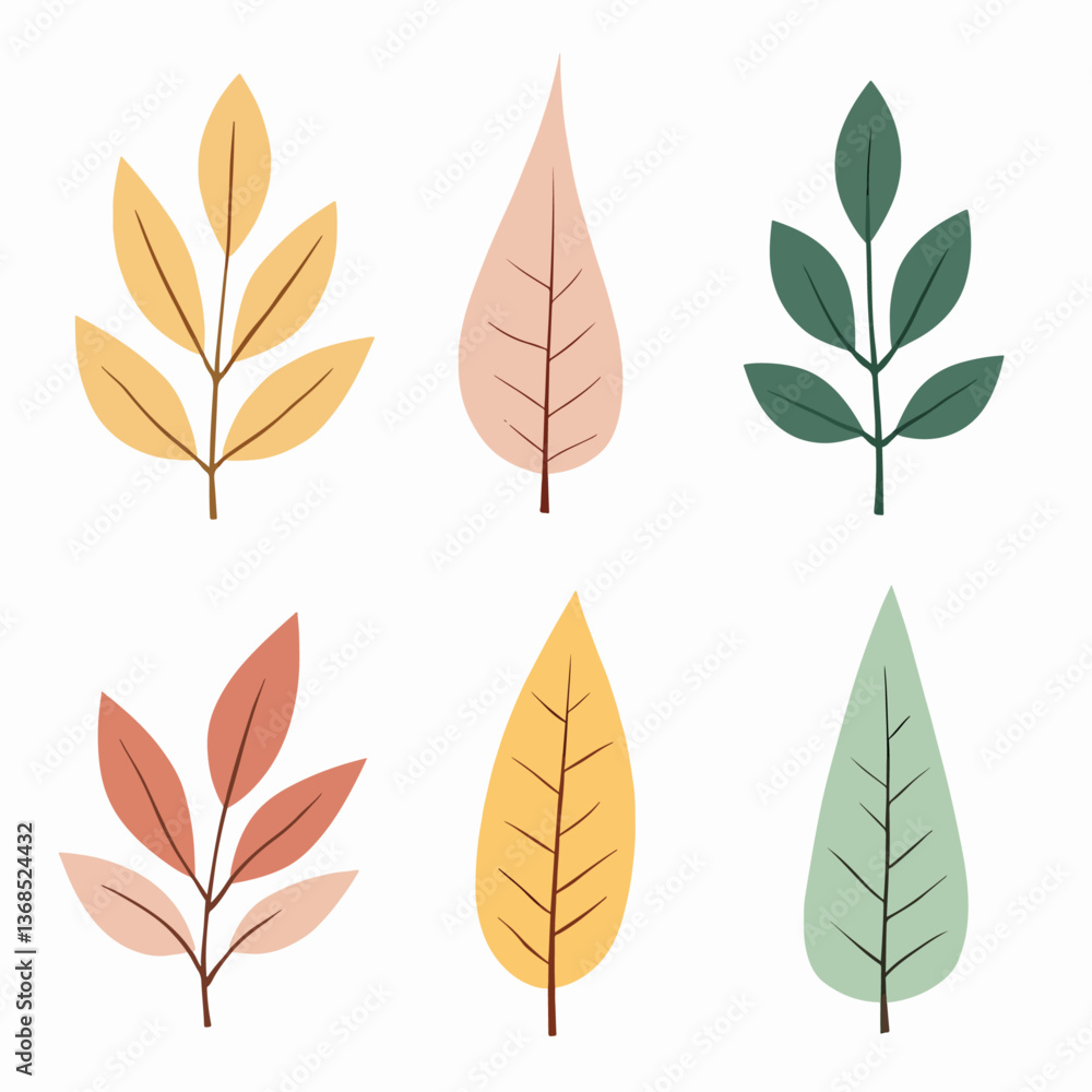 Obraz premium Leaves set illustration vector white background collection 