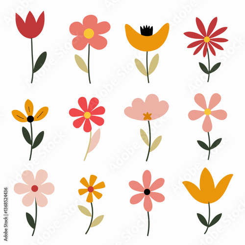 Set of floral elements. Flower and leaves Isolated On White Background
