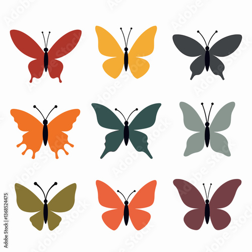 Set of butterfly vector illustrations on white background	