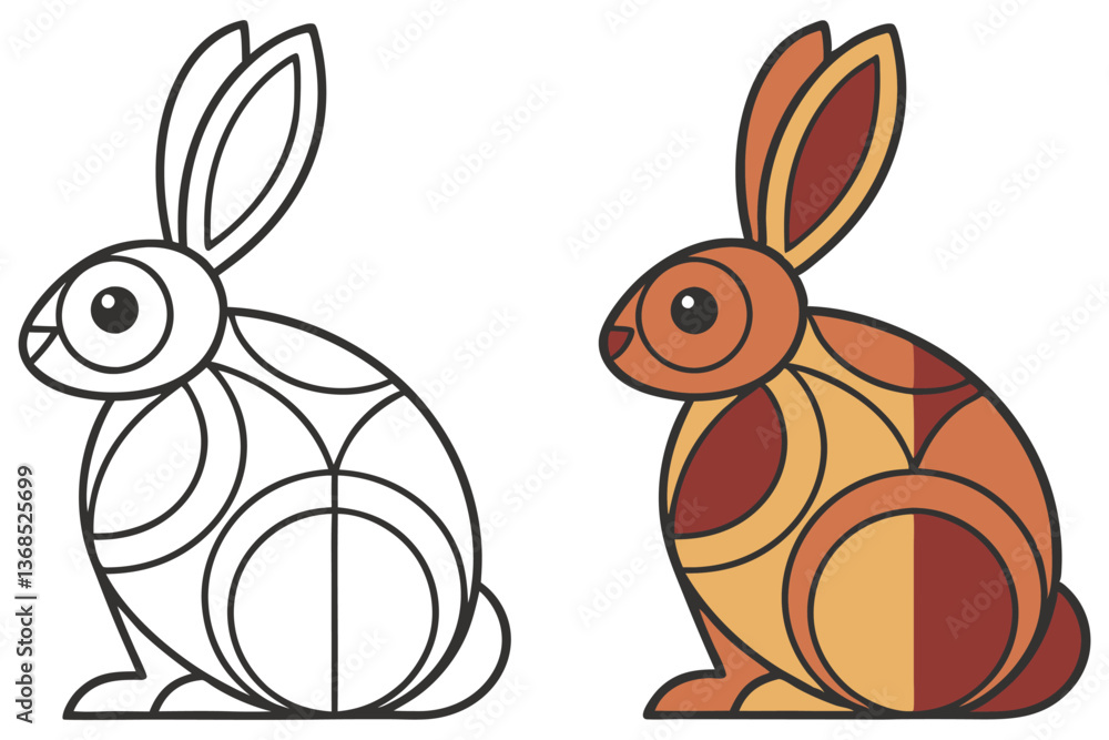 Fototapeta premium Geometric Rabbit Contour Art Outline, Creative Animal with Earth Tones