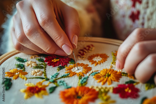 Artisan Weaving Traditional Handcrafted Embroidery Textile With Needlework In Cultural Art Generative AI