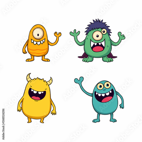 Monster set line. Colorful silhouette monsters. Happy Halloween. Cute kawaii cartoon funny boo character.