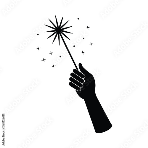  silhouette of a waving hand holding a sparkler 