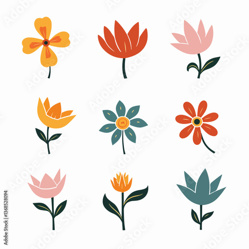 Set of floral elements. Flower and leaves Isolated On White Background