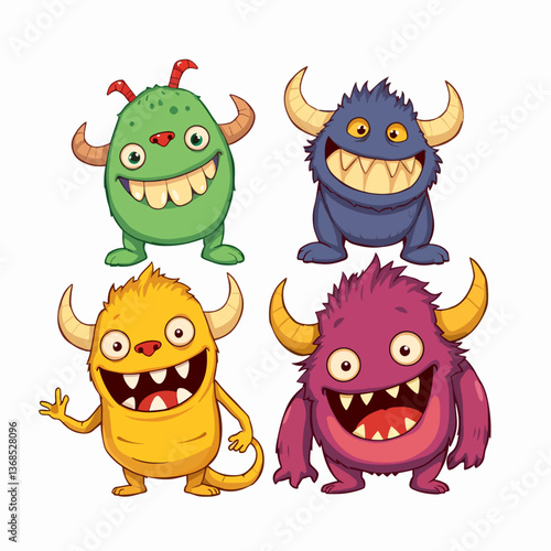 Monster set line. Colorful silhouette monsters. Happy Halloween. Cute kawaii cartoon funny boo character.
