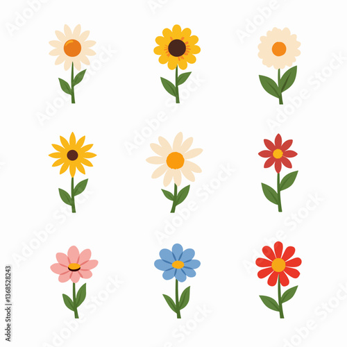 Set of flower vector illustrations on white background	