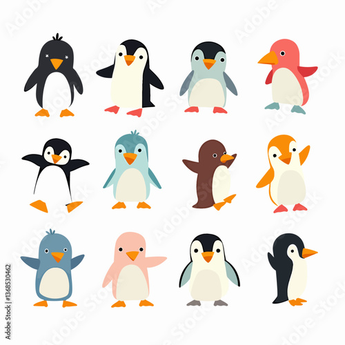 Set of penguins, penguin clipart vector for graphic resources	