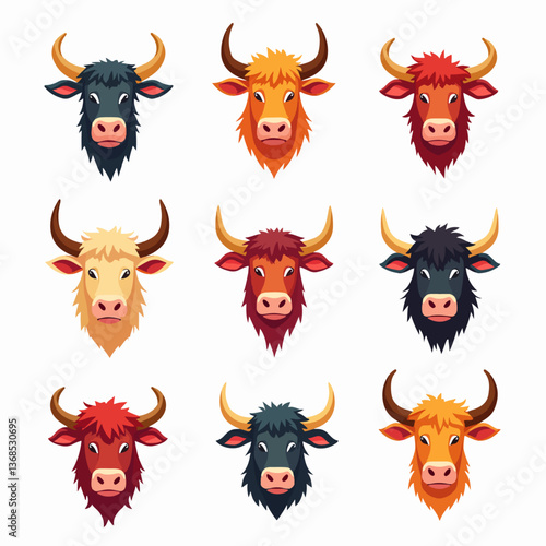 Set of bull vector illustrations on white background	