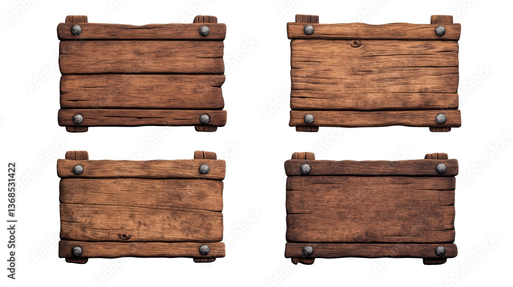 Wooden signboards with a rustic design on a transparent background Wooden signboards with a rustic design on a transparent background