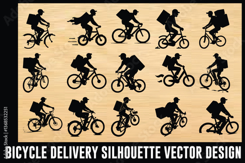  Bicycle Delivery Silhouette Vector Design: