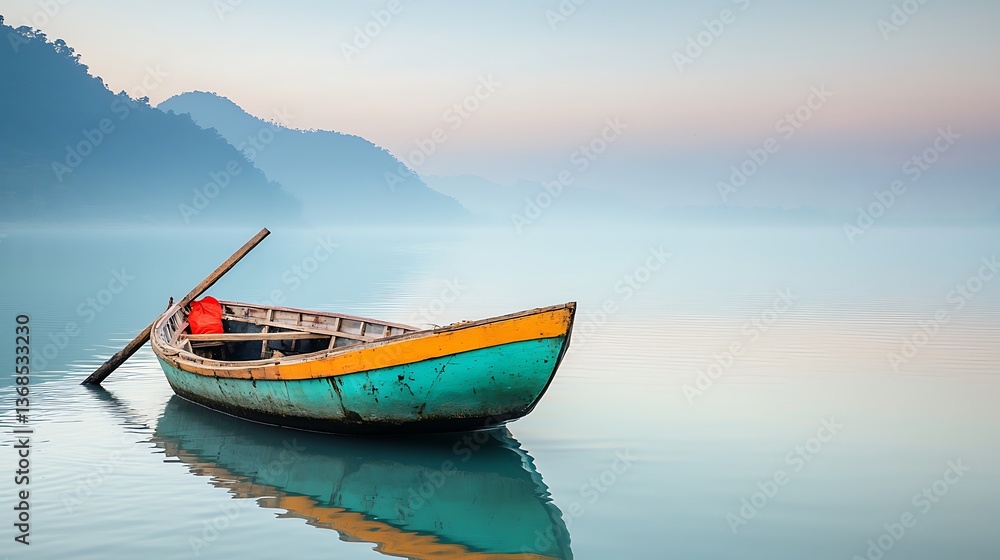 Tranquil boat on calm water Tranquil boat on calm water